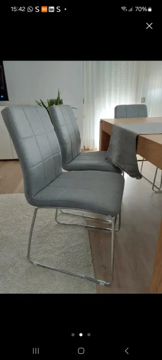 6 Sillas Comedor Tapizadas Tela Gris