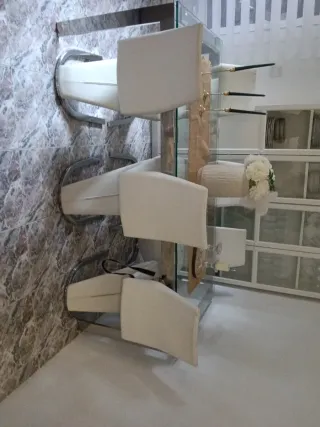 Mesa cristal y 6 sillas comedor modernas-640745478