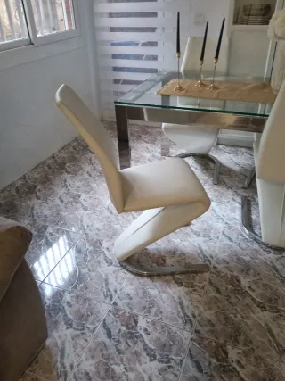 Mesa cristal y 6 sillas comedor modernas-640745478