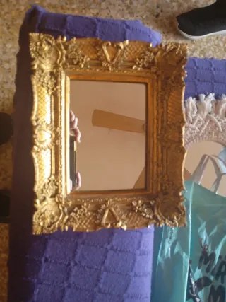 Espejo Antiguo Dorado Marco Ornamentado