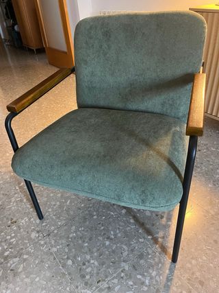 NUEVA Butaca verde tela y madera