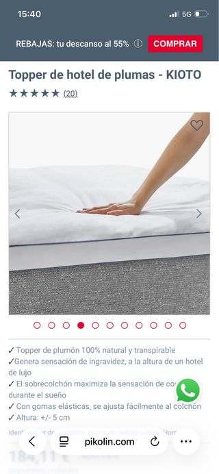 Topper Pikolin Hotel Plumas KIOTO 2mx2m