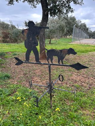 Veleta de metal cazador y perro