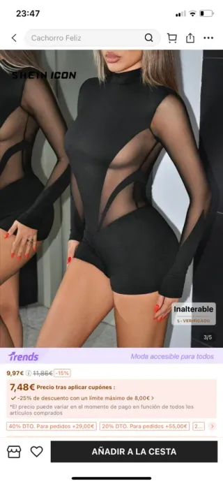 Mono negro manga larga con transparencias