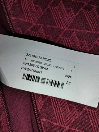 Chaqueta Lacoste con cremallera Roja Nueva