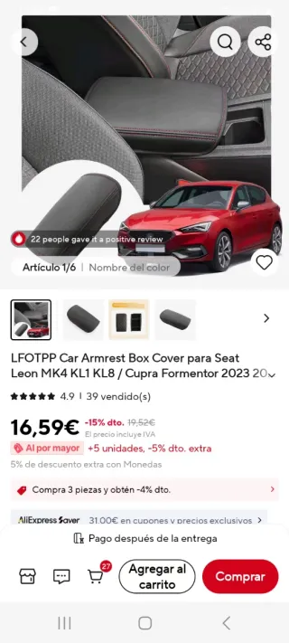 Reposabrazos Seat Leon MK4/Cupra Formentor