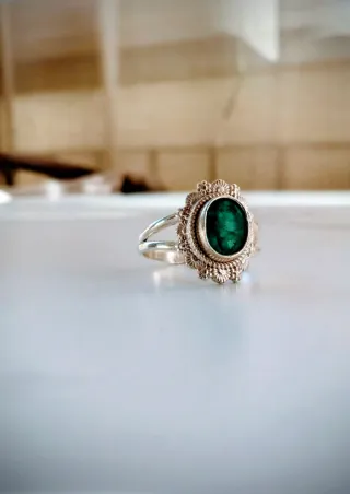 Anillo Plata Ley 925 con Esmeralda