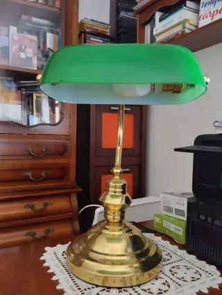 Lámpara Escritorio Vintage Latón y Cristal Verde