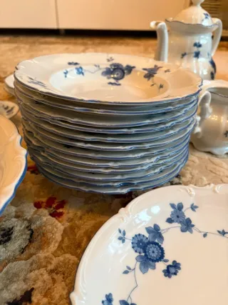 Juego de té porcelana azul floral