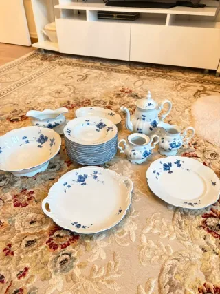 Juego de té porcelana azul floral