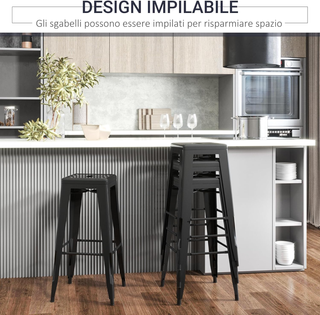 Set 4 Sgabelli Bar Impilabili con Poggiapiedi, Sga