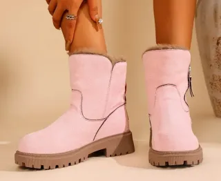Botines rosas con cremallera y pelo