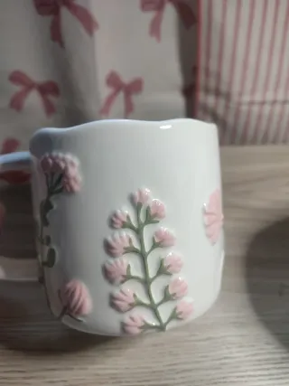 Set 2 tazze ceramica fiori rosa