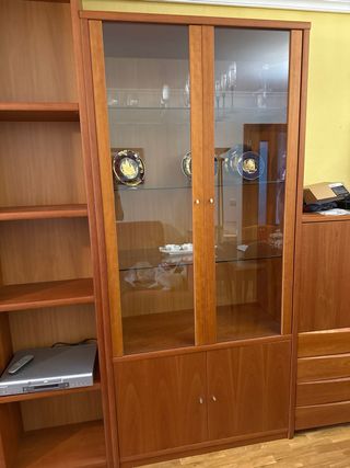 Mueble de salón modular madera y cristal