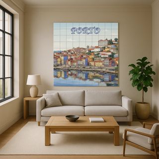 Mural cerámico de Porto junto al río Duero