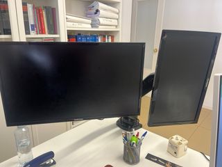 Dos monitores con brazo articulado