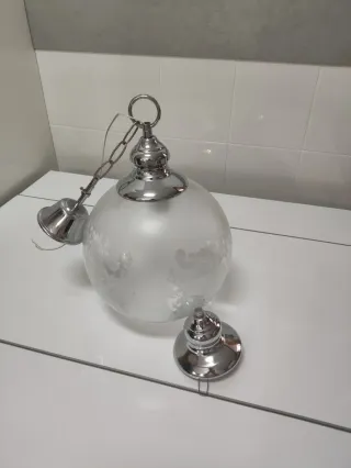 Lámpara globo antigua cristal y metal