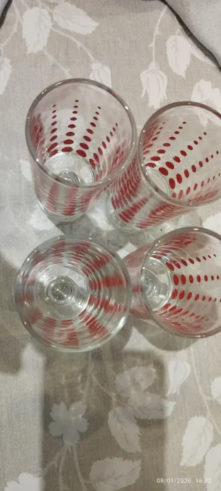 Set 4 Bicchieri Vetro Pois Rossi