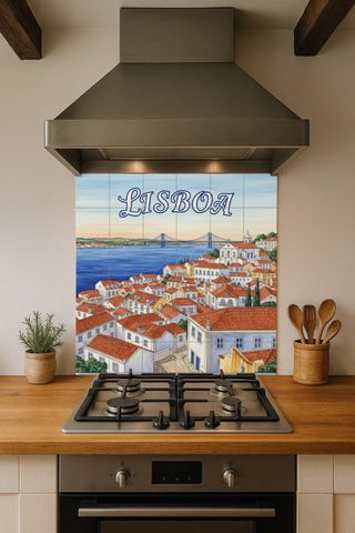 Mural cerámico de Lisboa con vistas al río Tajo
