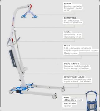 Grúa de traslado POWERLIFT 150 kg con arnés inclui