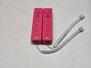 2 mandos wii original nintendo cuerda color rosa