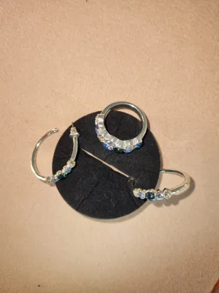 Conjunto Anillo y Pendientes Azul y Plata