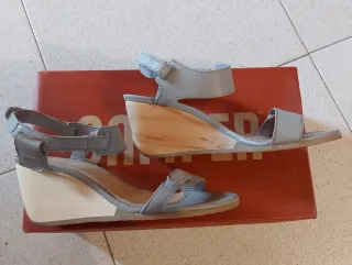 Sandalias Camper Tacón Beige/Plata