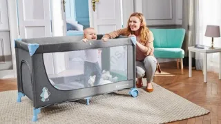 Cuna de viaje plegable gris