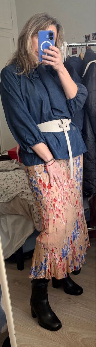 Falda midi gasa estampada flores