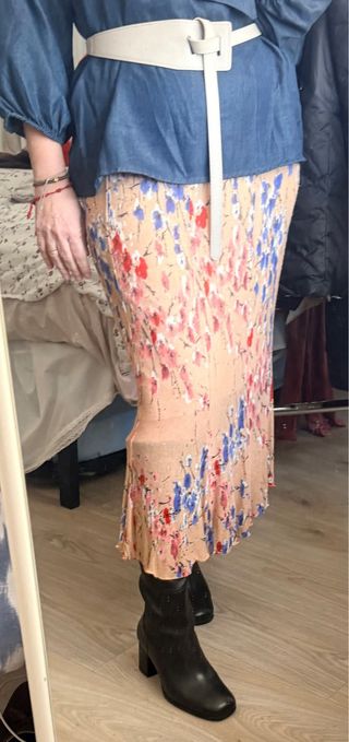 Falda midi gasa estampada flores