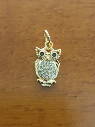 Dije Búho Chapado Oro 14k Circonitas Negras