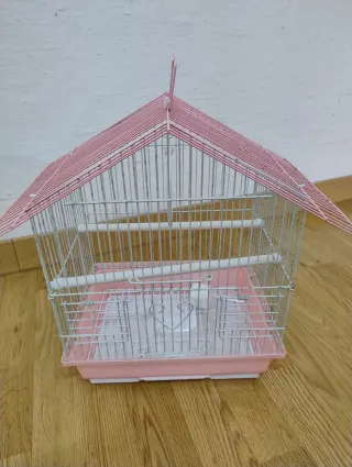 Jaula para canarios rosa y blanca