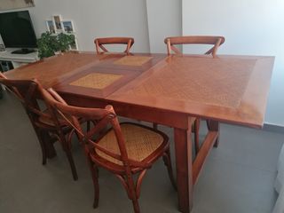 Mesa de comedor extensible madera teca y 4 sillas