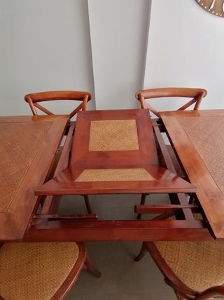 Mesa de comedor extensible madera teca y 4 sillas
