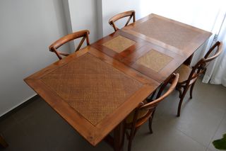 Mesa de comedor extensible madera teca y 4 sillas