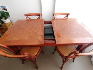 Mesa de comedor extensible madera teca y 4 sillas