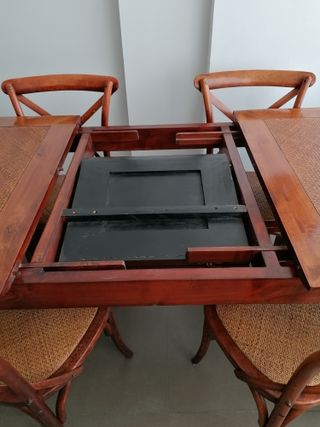 Mesa de comedor extensible madera teca y 4 sillas