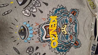 Sudadera Kenzo Gris con Estampado de Tigre y Ojos