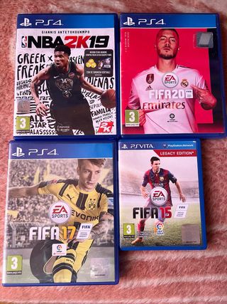 Lote Juegos PS4: FIFA 15, 17, 20 y NBA 2K19