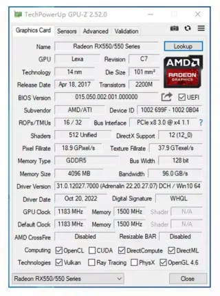MLLSE RX 550 4GB GDDR5 Tarjeta Gráfica