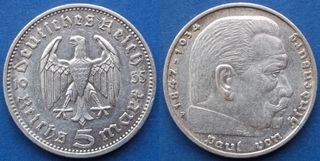 ALEMANIA - 5 Reichsmark 1935 F KM# 86 moneda plata