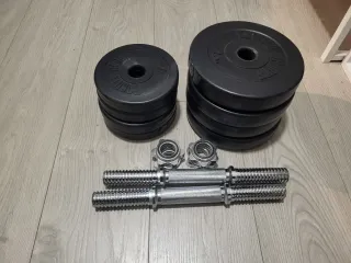 Kit Mancuernas Cromadas y Discos Negros