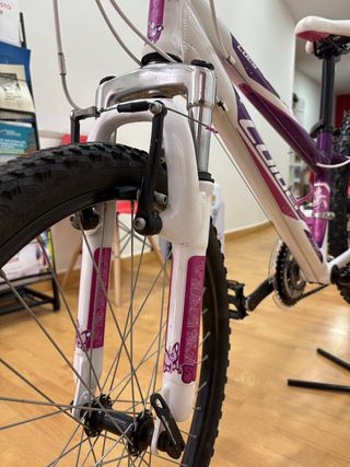 Bicicleta infantil morada y blanca