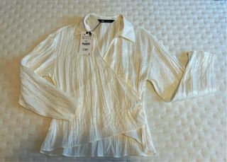 Zara-Blusa Zara satinada efecto arrugado-Talla S