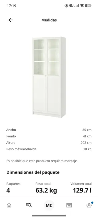 Vitrina Billy Ikea Blanca Cristal