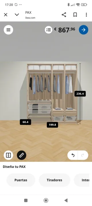 Armario PAX GRIMO Ikea 2m Blanco
