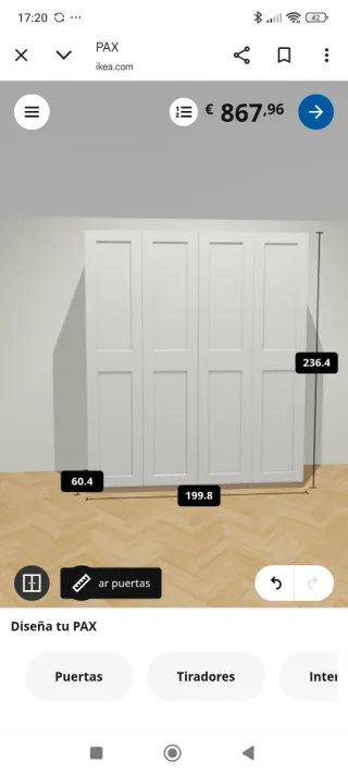 Armario PAX GRIMO Ikea 2m Blanco