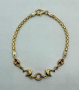 Pulsera Delfin oro combinado 18k, 5.48 g, 18.5 cm.
