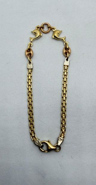 Pulsera Delfin oro combinado 18k, 5.48 g, 18.5 cm.