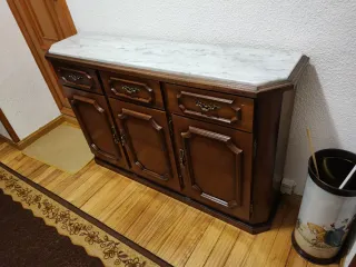 Aparador vintage madera y mármol con espejo